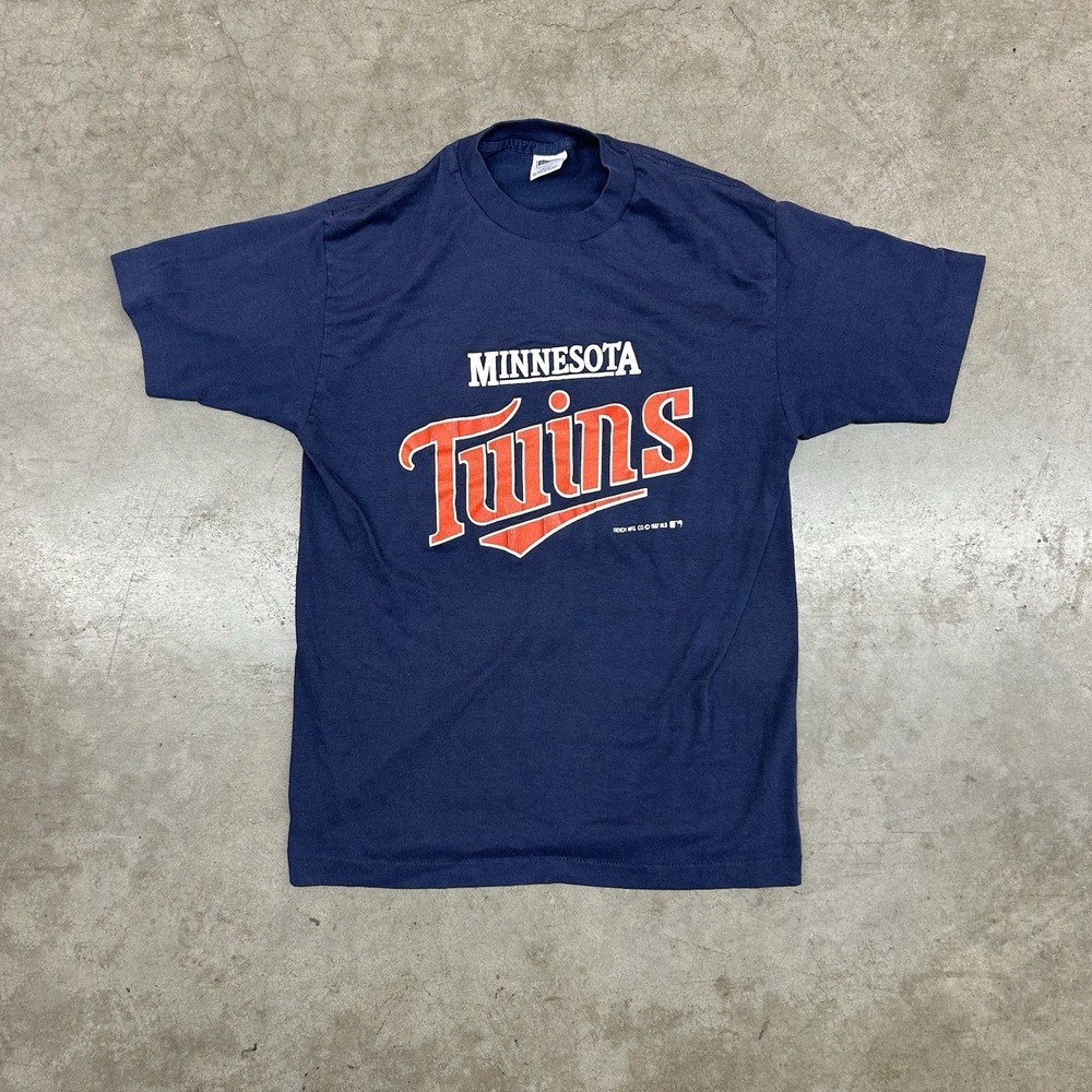 VTG Minnesota Twins T Shirt Navy Graphic MLB Single Stitch Style Mens Large